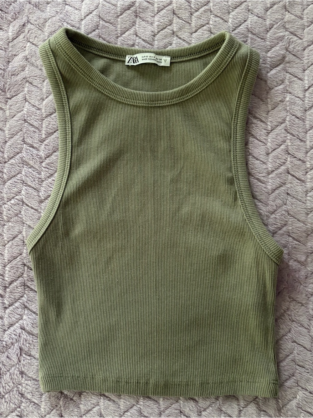Zara Olive Green Ribbed Crop Tank Top